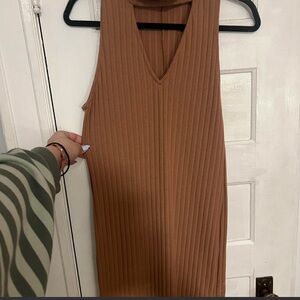 Kendall & Kylie Tan Ribbed Midi Dress